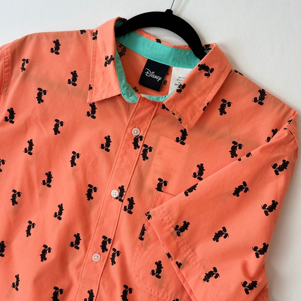 Disney Mickey Mouse Coral Short Sleeve Button Down Shirt Mens Medium COREDNY2371